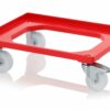 Red RAL3020 trolley for 60x40cm format boxes with 4 swiveling polyamide wheels, 2 of which have brakes