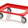 Red RAL3020 trolley for 60x40cm format boxes with 4 rotatable closed rubber wheels