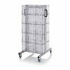 Dvipusis aliuminio vežimėlis su 10, 3 skaidrių stalčiukų modulių, 69x68x134cm