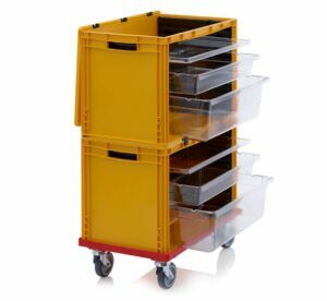 Containers with pull-out drawers, trolley