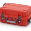 55x40x22,3cm raudonos spalvos 27l talpos, rakinamas apsauginis lagaminas su ratukais