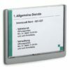 Pilkos spalvos, kabinetų lentelės laikiklis pritaikytas 210x148,5mm informacinei kortelei