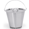 Graduated stainless steel buckets with lids and open raised base ring