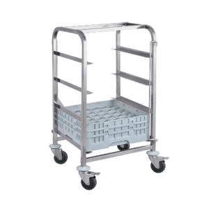 Assembled stainless steel trolleys for 4 dishwasher baskets