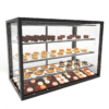 Neutral display showcases with adjustable height shelves