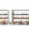 Transparent showcase display cases with two shelves of adjustable height