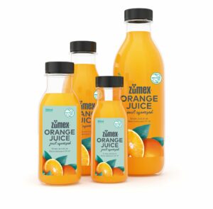 Plastic bottles for juice ZUMEX with labels