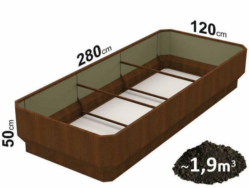 Cor Ten steel modular gel and raised beds LETTO 120x280x50cm