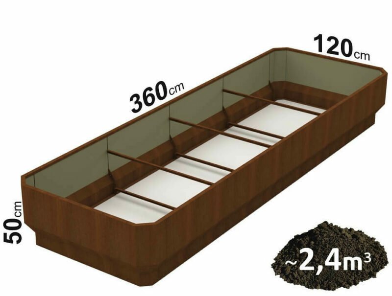 Cor Ten steel modular gel and raised beds LETTO 120x360x50cm