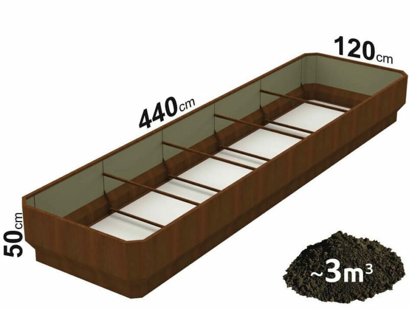 Cor Ten steel modular gel and raised beds LETTO 120x440x50cm