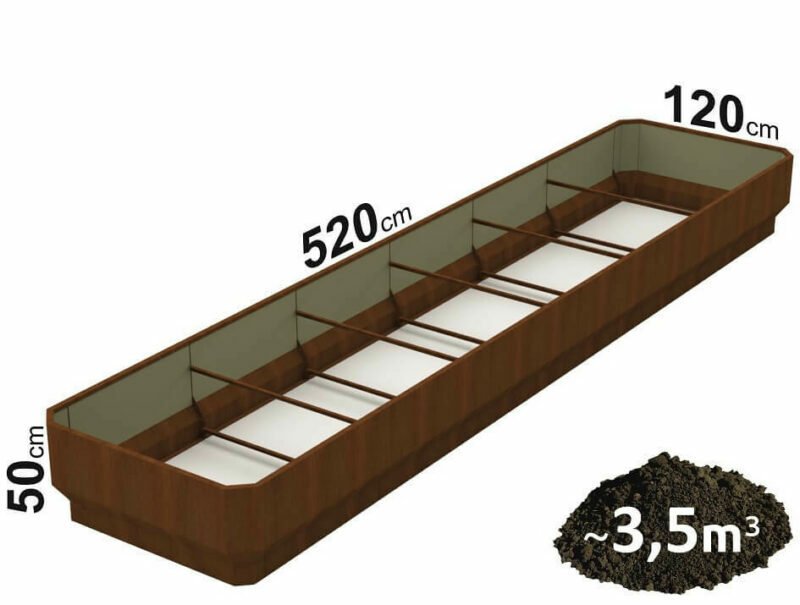 Cor Ten steel modular gel and raised beds LETTO 120x520x50cm