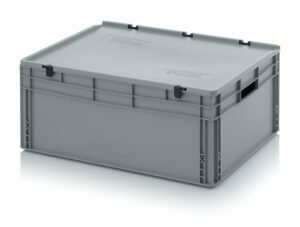 130l EURO boxes with open handles, with a fixed, hinged lid
