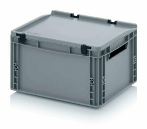 20l EURO boxes with open handles, fixed hinged lid