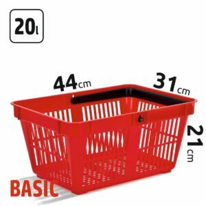 20l talpos, raudonos spalvos prekybiniai krepšeliai BASIC