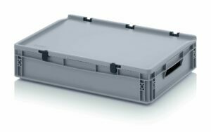 24l EURO boxes with open handles, with a fixed hinged lid