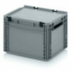 26l EURO boxes with open handles, fixed hinged lid