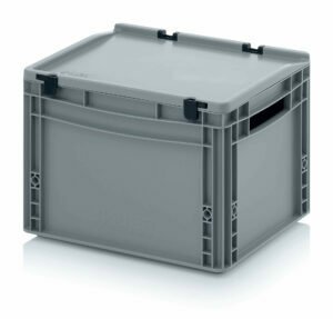 26l EURO boxes with open handles, fixed hinged lid