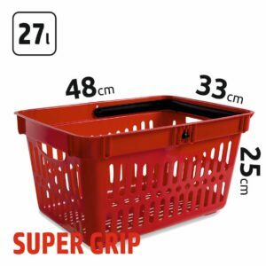 27l talpos, raudonos spalvos prekybiniai krepšeliai SUPER GRIP