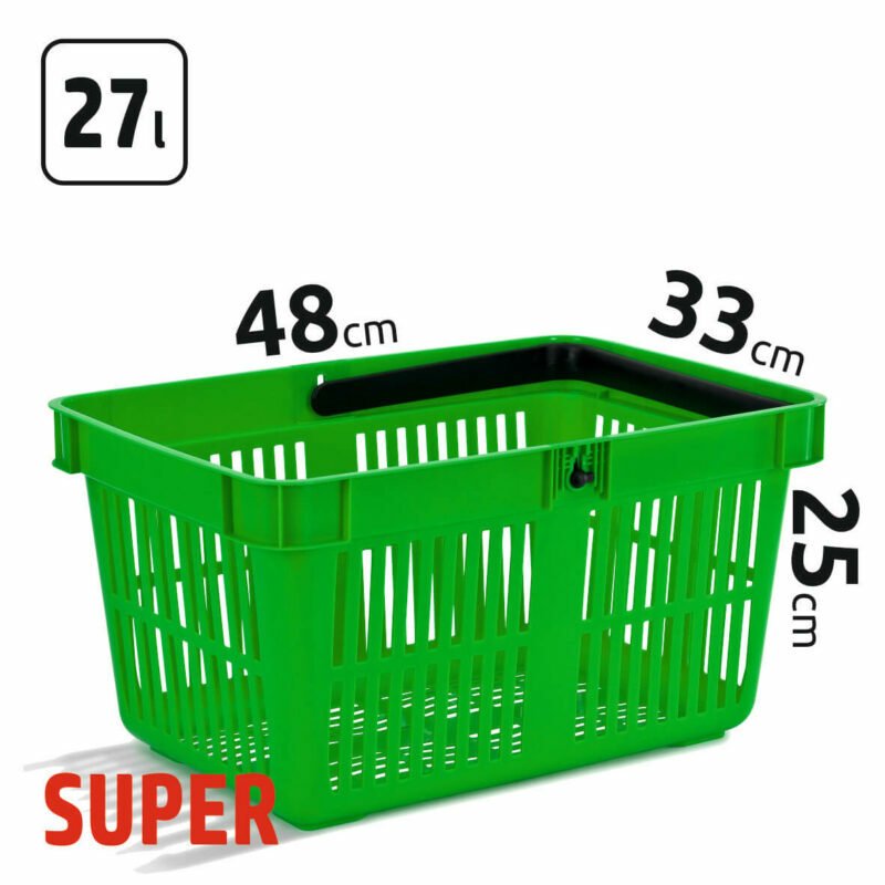27l talpos, šviesiai žalios spalvos prekybiniai krepšeliai SUPER