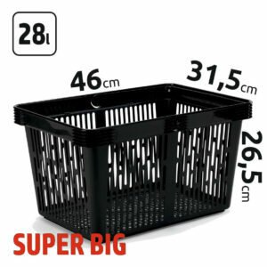 28l talpos, juodos spalvos prekybiniai krepšeliai SUPER BIG