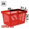 28l talpos, raudonos spalvos prekybiniai krepšeliai SUPER BIG