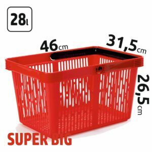 28l talpos, raudonos spalvos prekybiniai krepšeliai SUPER BIG