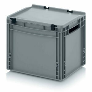 30l EURO boxes with open handles, fixed hinged lid