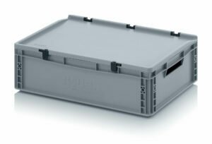 35l EURO boxes with open handles, with a fixed hinged lid