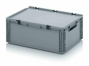 45l EURO boxes with open handles, with a fixed hinged lid