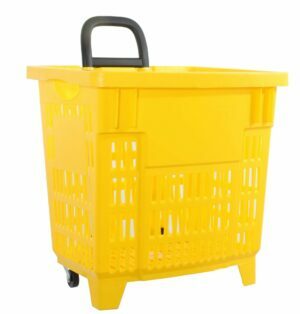 55l plastikiniai prekybiniai krepšiai su ratukais, geltonos spalvos
