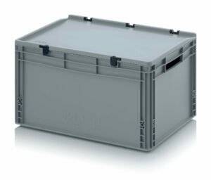 66l EURO boxes with open handles, with a fixed, hinged lid
