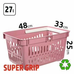 27l talpos, rožinės spalvos perdirbto plastiko prekybiniai krepšeliai SUPER GRIP EKO