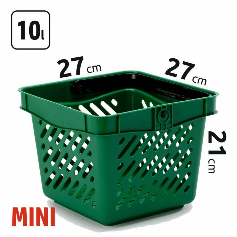 10l talpos, žalios spalvos prekybiniai krepšeliai MINI