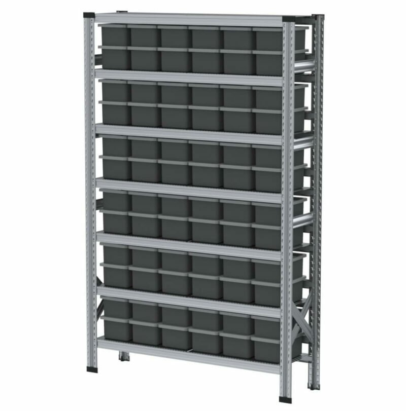 1280x320x1982mm rack with 72l capacity boxes