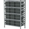 1430x600x1982mm Metalsistem racks with 24, 30l capacity plastic boxes