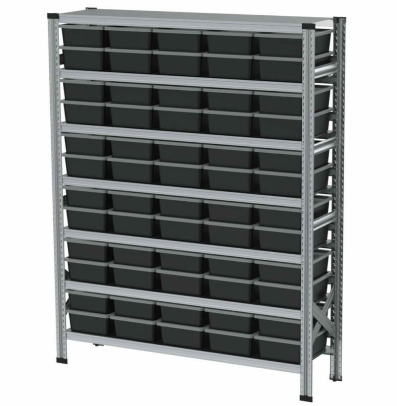1580x400x1982mm rack with 60, 10l capacity boxes