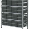 1730x600x1982mm Metalsistem racks with 32, 30l capacity plastic boxes
