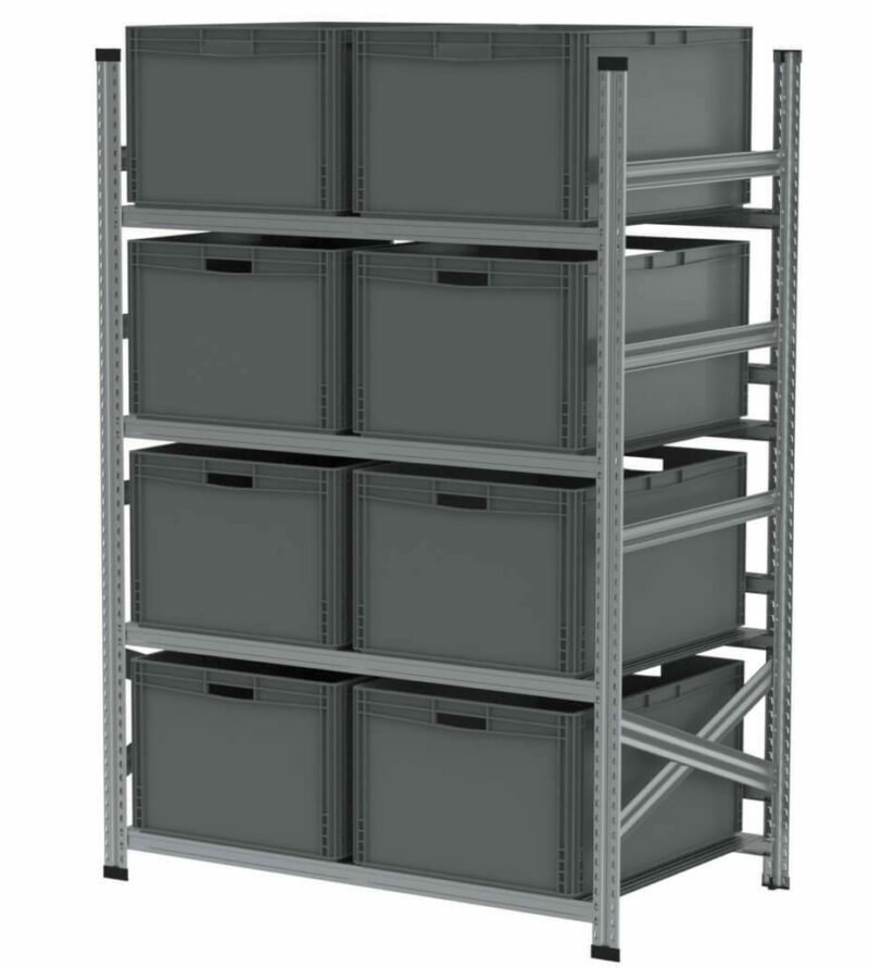 Metalsistem galvanized steel racks with 800x600x420mm EURO format boxes