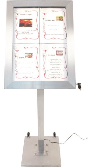 Stainless steel menu stand with RGB LED lighting MCS-4A4-LSS