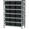 1350x600x1982mm Metalsistem racks with 18, 40l black plastic boxes