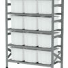1350x600x2000mm racks with 12, 55l capacity white boxes