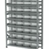 135x40x200cm racks with 28, 15l capacity transparent boxes