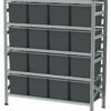 1650x600x1982mm Metalsistem racks with 16, 60l gray plastic boxes