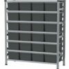 1650x600x1982mm Metalsistem racks with 24, 40l gray plastic boxes