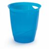 Blue, transparent open trash cans for papers