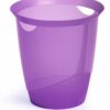 Purple, transparent, open trash cans for papers
