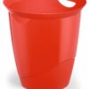 Red, transparent, open trash cans for papers