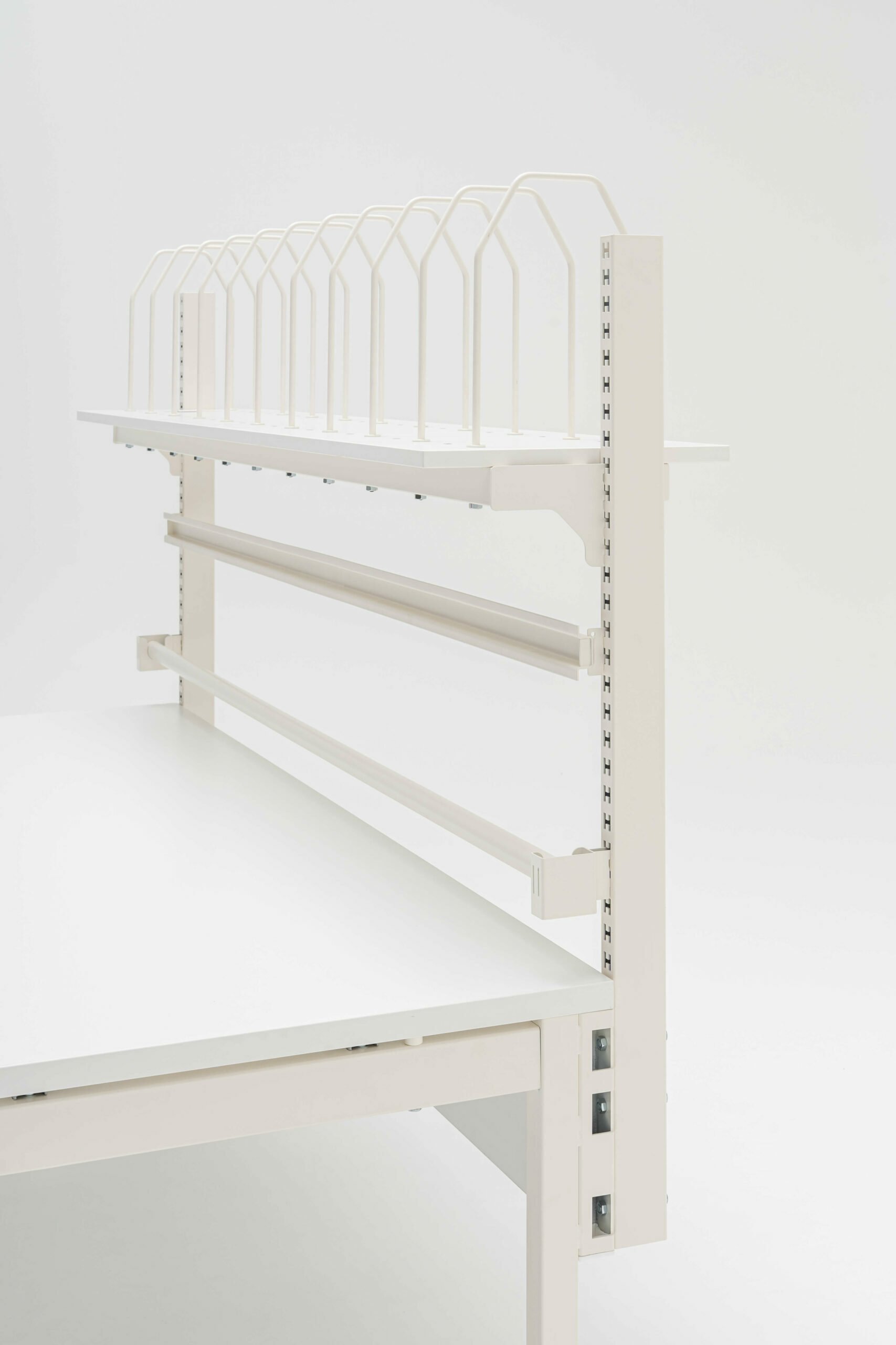 A shelf with partitions for storing goods