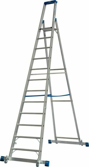 12-step single-sided ladder with landing, wheels and supports