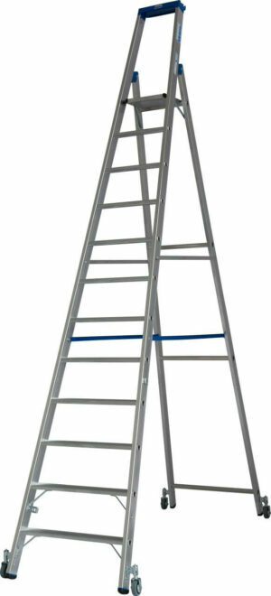 12-step single-sided KRAUSE ladder with platform and spring castors